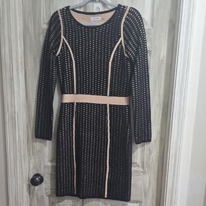 Calvin Klein Black and Pink Long Sleeve Sweater Dress (Small)